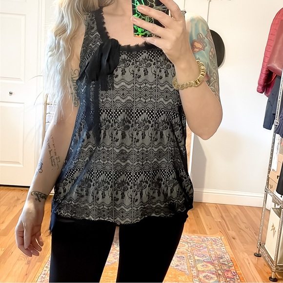 CABI | Lace Overlay Black Blouse Tank Top - Picture 5 of 11